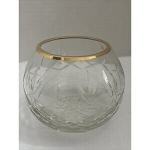Vintage Rose Bowl Cut Crystal Gold Rim Starburst Bottom